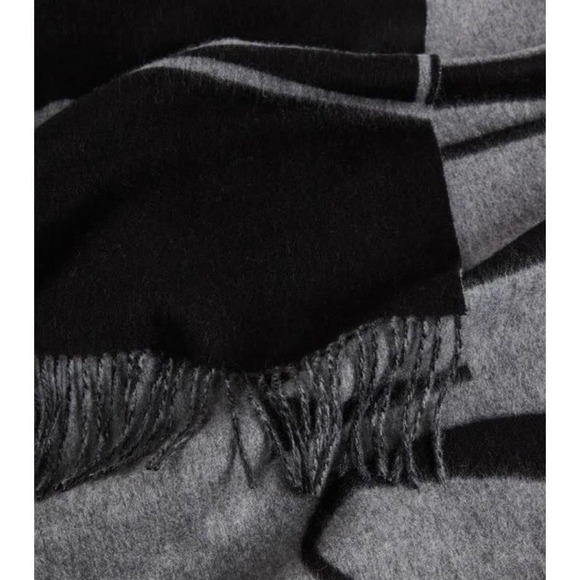 New All Saints Reversible Max Wool Logo Wool Scarf Black Gray Women's OS NWT - Picture 7 of 12